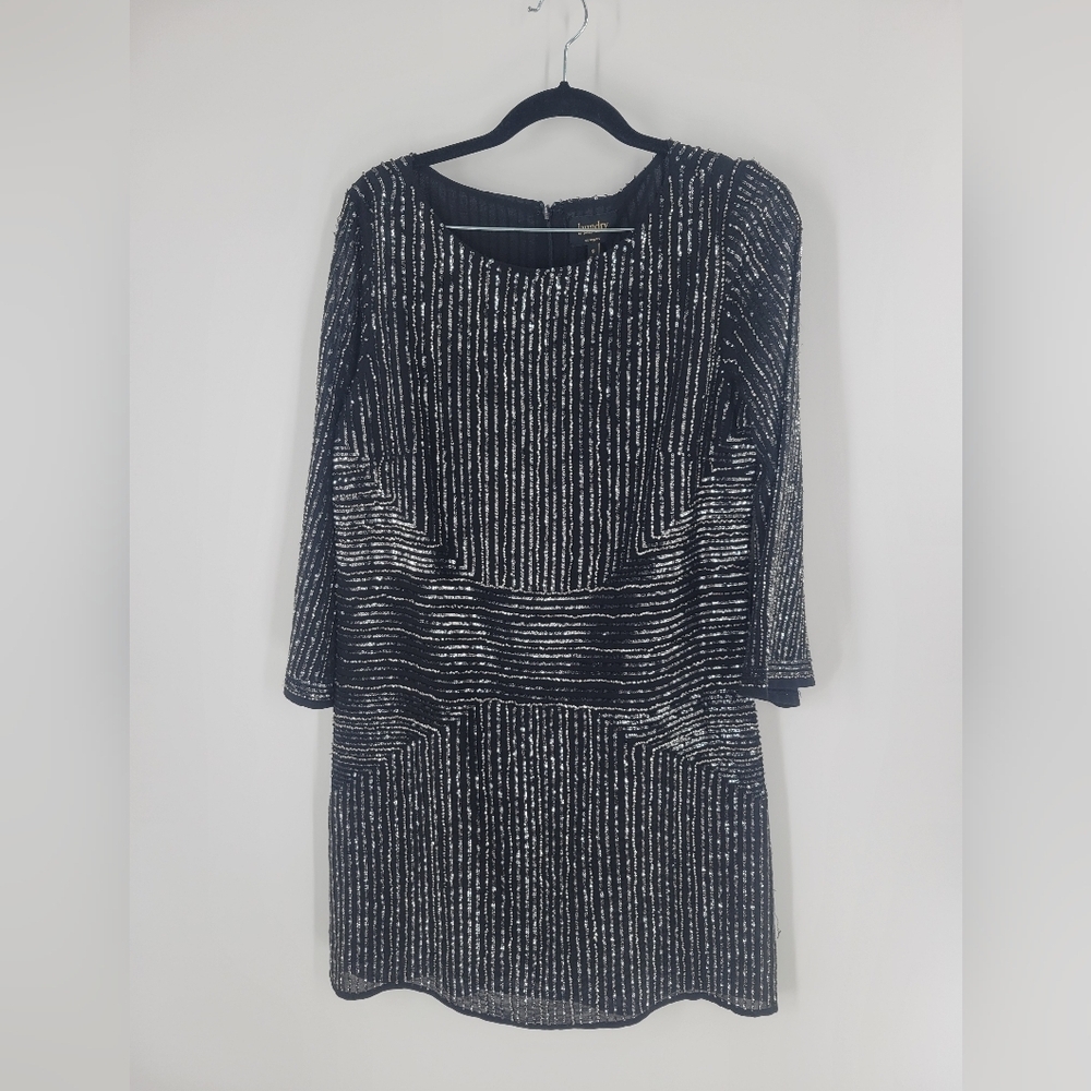 Laundry Black Fully Beaded Embellished Short Sleeve Modest Knee‎ Length Dress 8